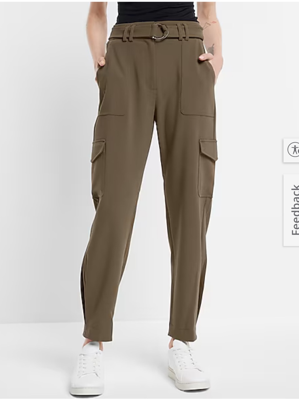 Olive Cargo Belted Women's Pants